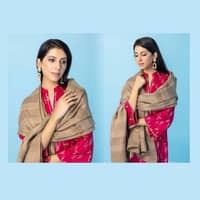 Ideas Rose Red Yarn Dyed Shawl Gold Printed Cotail Suit (Unstiched) AP-22042 3pcs - image 2