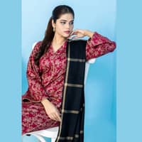 Ideas Yarn Dyed Shawl Unstitched Gold printed Cotail Suit AP-22045 3Pcs - image 5