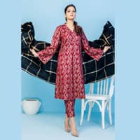 Ideas Yarn Dyed Shawl Unstitched Gold printed Cotail Suit AP-22045 3Pcs - image 4