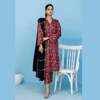 Ideas Yarn Dyed Shawl Unstitched Gold printed Cotail Suit AP-22045 3Pcs - image 3