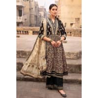Ideas Lawn Unstitched Gold and Lacquer Printed Suit CL-32426B 3PC - image 2