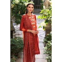 Embroidered Zari Lawb Unstitched Printed Suit With Printed Zari Stripe Dupatta DB-22034 3PC - image 3