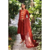 Embroidered Zari Lawb Unstitched Printed Suit With Printed Zari Stripe Dupatta DB-22034 3PC - image 2