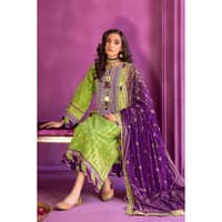 Embroidered Chunri Lawn Unstitched Suit With Chiffon Gold and Lacquer Printed Dupatta BM-32011 3PC - image 4