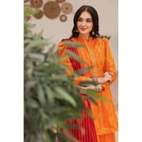 Gold Printed Lawn Unstitched Suit with Crochet Lace CL-32422 3PC - image 5