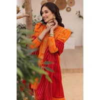 Gold Printed Lawn Unstitched Suit with Crochet Lace CL-32422 3PC - image 3