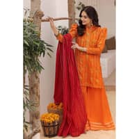 Gold Printed Lawn Unstitched Suit with Crochet Lace CL-32422 3PC - image 2
