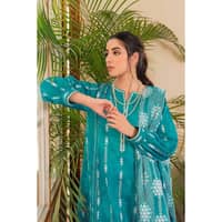 Silver Prited Lawn Unstitched Suit with Crochet Lace CL-32409 3PC - image 5