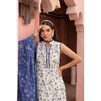 Embroiderd Lawn Printed Unstitched Suit with Printed Stripe Dupatta FE-32078 3PC - image 3