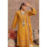 Gold Printed Lawn Unstitched Suit with Embroidered Dupatta FE-32060 3PC - image 4