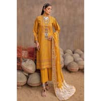 Gold Printed Lawn Unstitched Suit with Embroidered Dupatta FE-32060 3PC - image 2
