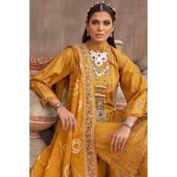 Gold Printed Lawn Unstitched Suit with Embroidered Dupatta FE-32060 3PC