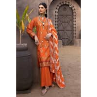 Lawn Gold Printed Unstitched Suit with Embroidered Zari and Sequins Dupatta FE-32057 3PC - image 2