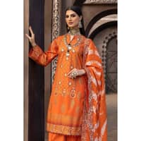 Lawn Gold Printed Unstitched Suit with Embroidered Zari and Sequins Dupatta FE-32057 3PC