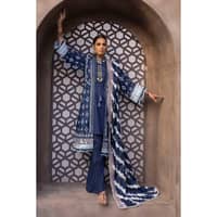 Silver Printed Lawn Unstitched Suit with Embroidered zari Dupatta FE-32061 3PC - image 5