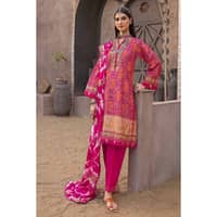 Gold Printed Unstitched Suit with Embroidered Dupatta FE-32058 3PC - image 5