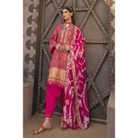 Gold Printed Unstitched Suit with Embroidered Dupatta FE-32058 3PC - image 4