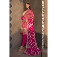 Gold Printed Unstitched Suit with Embroidered Dupatta FE-32058 3PC - image 3