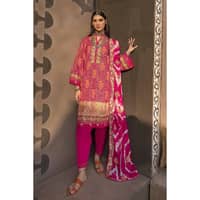 Gold Printed Unstitched Suit with Embroidered Dupatta FE-32058 3PC - image 2