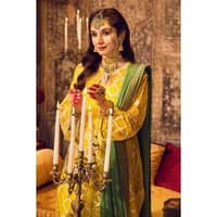 Embroidered Organza Unstitched Suit Embroidered Zari Stripe Dupatta FE-32091 3PC - image 5