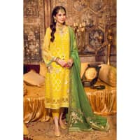 Embroidered Organza Unstitched Suit Embroidered Zari Stripe Dupatta FE-32091 3PC - image 3