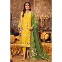 Embroidered Organza Unstitched Suit Embroidered Zari Stripe Dupatta FE-32091 3PC - image 2