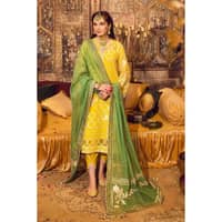 Embroidered Organza Unstitched Suit Embroidered Zari Stripe Dupatta FE-32091 3PC