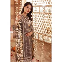 Embroidered Mehsuri Suit with Embroidered Organza Stripe Dupatta FE-12001 3PC - image 5