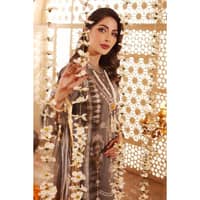 Embroidered Mehsuri Suit with Embroidered Organza Stripe Dupatta FE-12001 3PC - image 4