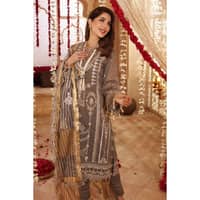 Embroidered Mehsuri Suit with Embroidered Organza Stripe Dupatta FE-12001 3PC - image 3