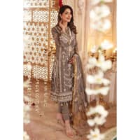 Embroidered Mehsuri Suit with Embroidered Organza Stripe Dupatta FE-12001 3PC - image 2