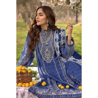 Embroidered Paper Cotton Unstitched Suit with Embroidered Stripe Dupatta FE-32024 3PC - image 3