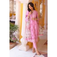 Embroidered Lawn Unstitched Suit with Organza Dupatta OG-32009 3PC - image 2