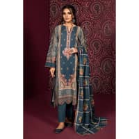 Ideas Printed Khaddar Unstitched Suit with Embroidered Neckline on Organza K-32039 3PC