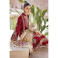 Ideas Embroidered Pashmina Unstitched Suit with Embroidered Pashmina Shawl AP-32042 3PC - image 2