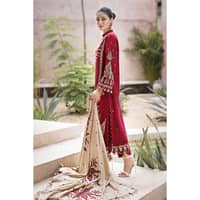 Ideas Embroidered Pashmina Unstitched Suit with Embroidered Pashmina Shawl AP-32042 3PC - image 4