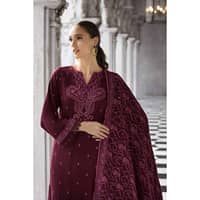Ideas Embroidered Pashmina Unstitched Suit with Embroidered Pashmina Shawl AP-32072 3PC - image 3
