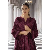 Ideas Embroidered Pashmina Unstitched Suit with Embroidered Pashmina Shawl AP-32072 3PC - image 5