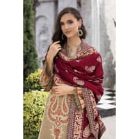 Ideas Embroidered Khaddar Unstitched Suit with Embroidered Pashmina Shawl AP-32050 3PC - image 4