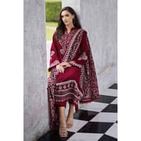 Ideas Embroidered Pashmina Unstitched Suit with Embroidered Pashmina Shawl AP-32066 3PC - image 5