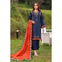 Ideas Embroidered Silk Unstitched Suit with Embroidered Organza Net Dupatta PM-32080 3PC