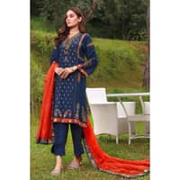 Ideas Embroidered Silk Unstitched Suit with Embroidered Organza Net Dupatta PM-32080 3PC - image 2