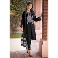 Ideas Embroidered Khaddar Unstitched Suit with Woven Stripe Dupatta MJ-32066 3PC