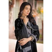 Ideas Embroidered Khaddar Unstitched Suit with Woven Stripe Dupatta MJ-32066 3PC - image 5