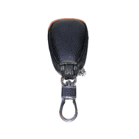 Key Chain with Mini Leather Zipper Pouch Egg Shape - Black - image 3