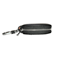 Key Chain with Mini Leather Zipper Pouch Egg Shape - Black - image 2