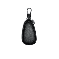 Key Chain with Mini Leather Zipper Pouch Egg Shape - Black