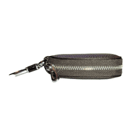 Key Chain with Mini Leather Zipper Pouch Egg Shape - Coffee - image 2