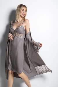 Monamise Home Wear Lacy Dressing Gown 19159 - Grey · Small