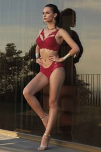 Nurteks Padded Push Up Lace Support Bra & Panty Set 4408 - Burgundy · 34B